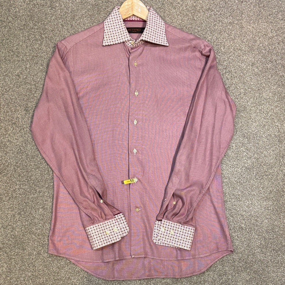 Etro Men's Red Dress Shirt with Geometric Collar